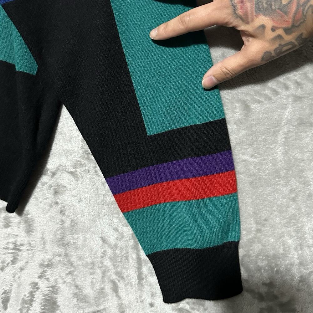 Vintage Saks Fifth Avenue Cashmere‎ Collection Colorblock Sweater Mens L Black - Picture 2 of 7